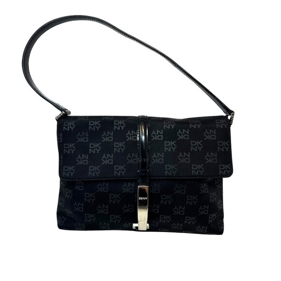 VINTAGE Y2K DKNY LOGO Baguette Bag Black Shoulder Bag Purse - Picture 1 of 8